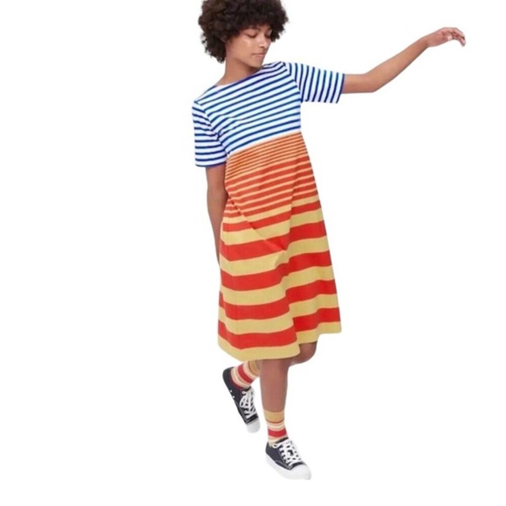 Marni for Uniqlo Striped Short Sleeve‎ Dress | Red Blue White | SZ S